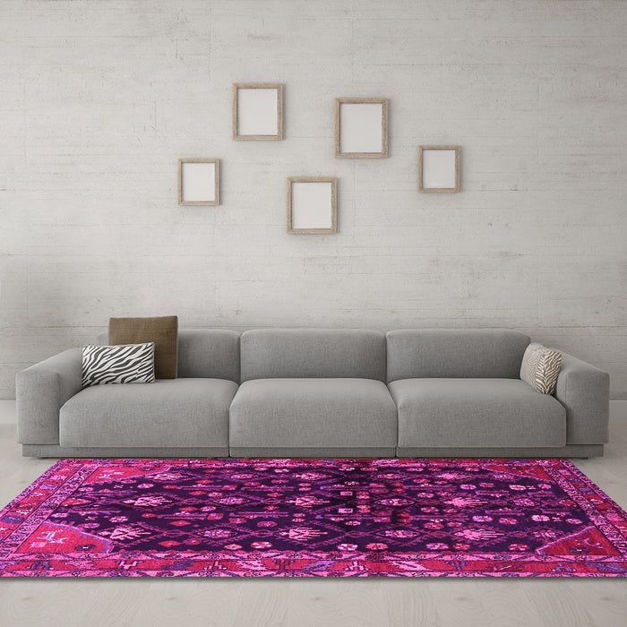 Machine Washable Persian Pink Traditional Rug in a Living Room, wshtr4336pnk