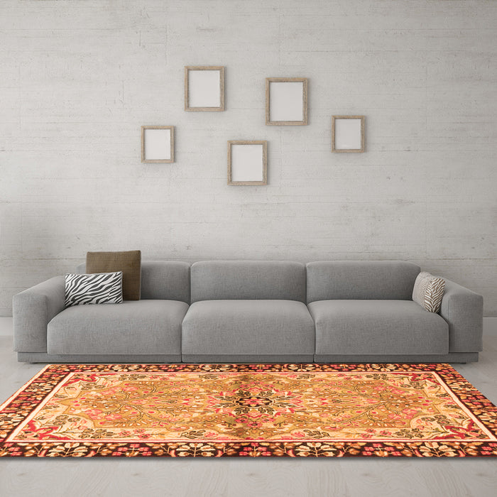 Machine Washable Persian Orange Traditional Area Rugs in a Living Room, wshtr4337org