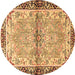 Round Machine Washable Persian Brown Traditional Rug, wshtr4337brn