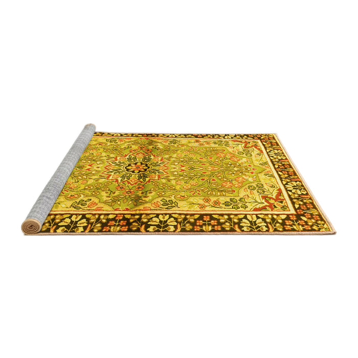 Sideview of Machine Washable Persian Yellow Traditional Rug, wshtr4337yw