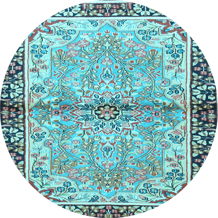 Round Machine Washable Persian Light Blue Traditional Rug, wshtr4337lblu