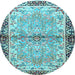 Round Machine Washable Persian Light Blue Traditional Rug, wshtr4337lblu