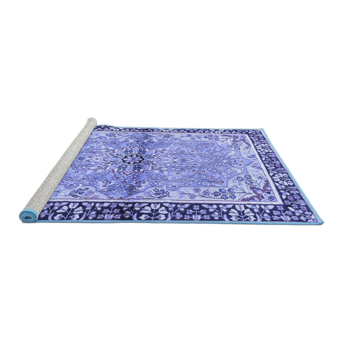 Sideview of Machine Washable Persian Blue Traditional Rug, wshtr4337blu
