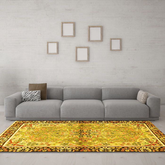 Machine Washable Persian Yellow Traditional Rug in a Living Room, wshtr4337yw