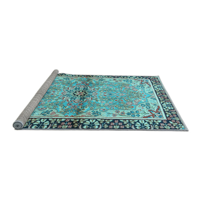 Sideview of Machine Washable Persian Light Blue Traditional Rug, wshtr4337lblu