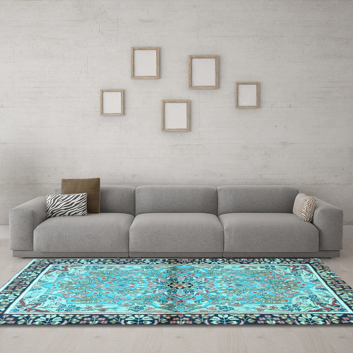 Machine Washable Persian Light Blue Traditional Rug in a Living Room, wshtr4337lblu