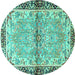 Round Machine Washable Persian Turquoise Traditional Area Rugs, wshtr4337turq