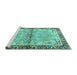 Sideview of Machine Washable Persian Turquoise Traditional Area Rugs, wshtr4337turq