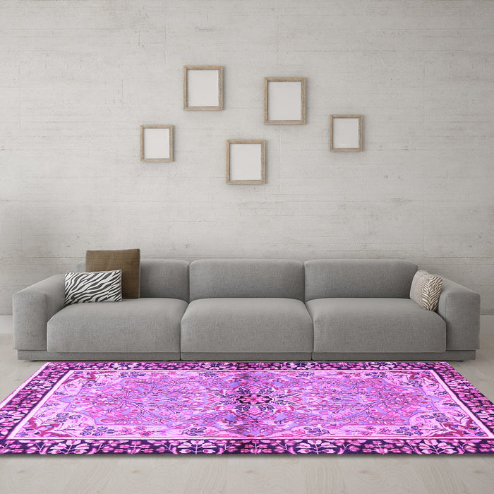 Machine Washable Persian Purple Traditional Area Rugs in a Living Room, wshtr4337pur