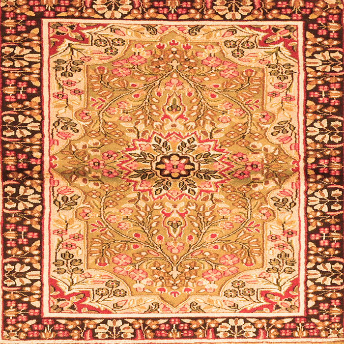 Round Machine Washable Persian Orange Traditional Area Rugs, wshtr4337org