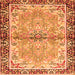 Round Machine Washable Persian Orange Traditional Area Rugs, wshtr4337org