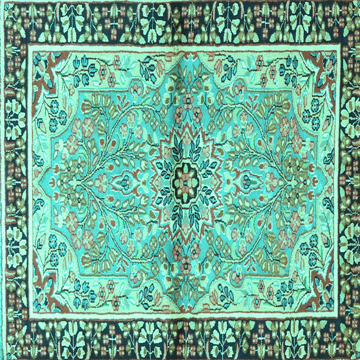 Square Machine Washable Persian Turquoise Traditional Area Rugs, wshtr4337turq