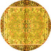 Round Machine Washable Persian Yellow Traditional Rug, wshtr4337yw