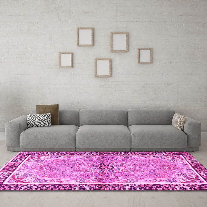 Machine Washable Persian Pink Traditional Rug in a Living Room, wshtr4337pnk