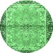 Round Machine Washable Persian Emerald Green Traditional Area Rugs, wshtr4337emgrn