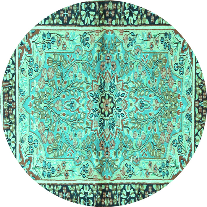Round Persian Turquoise Traditional Rug, tr4337turq