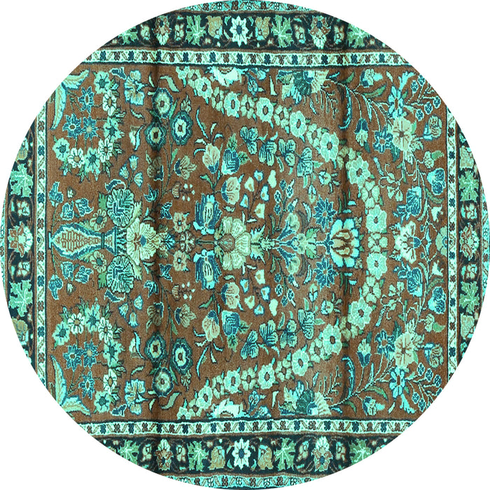 Round Machine Washable Persian Turquoise Traditional Area Rugs, wshtr4338turq
