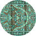 Round Machine Washable Persian Turquoise Traditional Area Rugs, wshtr4338turq