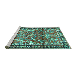 Sideview of Machine Washable Persian Turquoise Traditional Area Rugs, wshtr4338turq