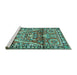 Sideview of Machine Washable Persian Turquoise Traditional Area Rugs, wshtr4338turq