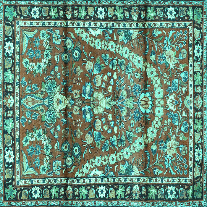 Square Machine Washable Persian Turquoise Traditional Area Rugs, wshtr4338turq