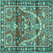 Square Machine Washable Persian Turquoise Traditional Area Rugs, wshtr4338turq