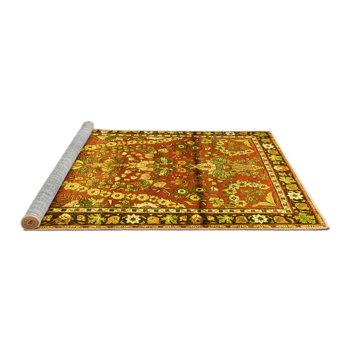Sideview of Machine Washable Persian Yellow Traditional Rug, wshtr4338yw