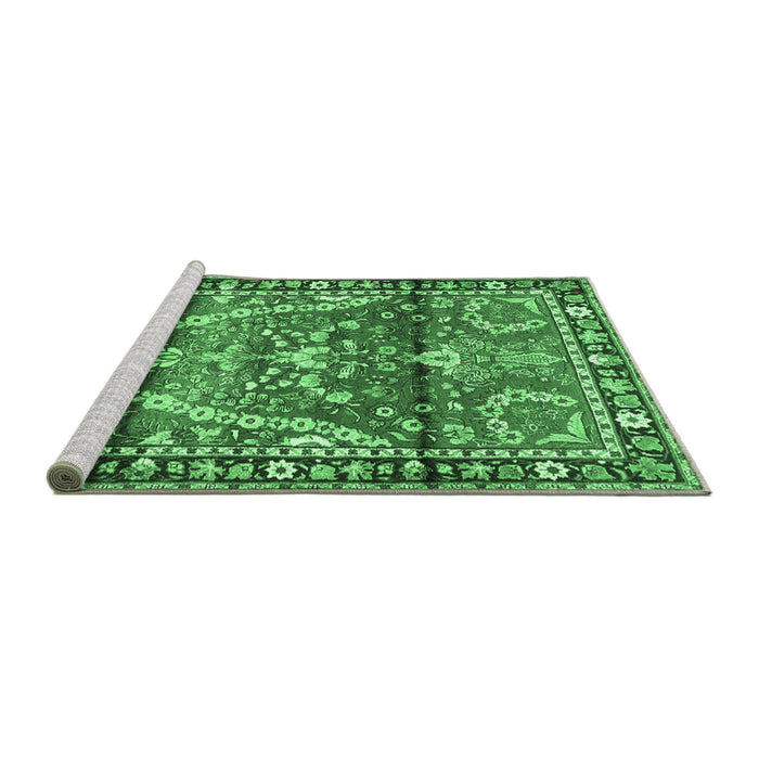 Sideview of Machine Washable Persian Emerald Green Traditional Area Rugs, wshtr4338emgrn