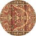 Round Machine Washable Persian Brown Traditional Rug, wshtr4338brn