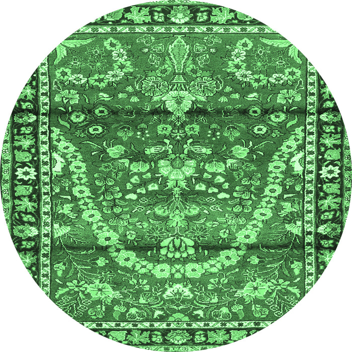 Round Machine Washable Persian Emerald Green Traditional Area Rugs, wshtr4338emgrn