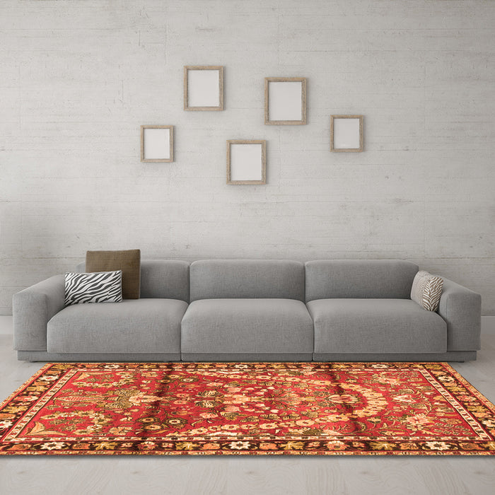 Machine Washable Persian Orange Traditional Area Rugs in a Living Room, wshtr4338org