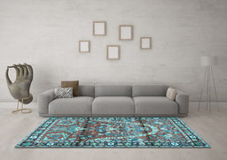 Machine Washable Persian Light Blue Traditional Rug in a Living Room, wshtr4338lblu