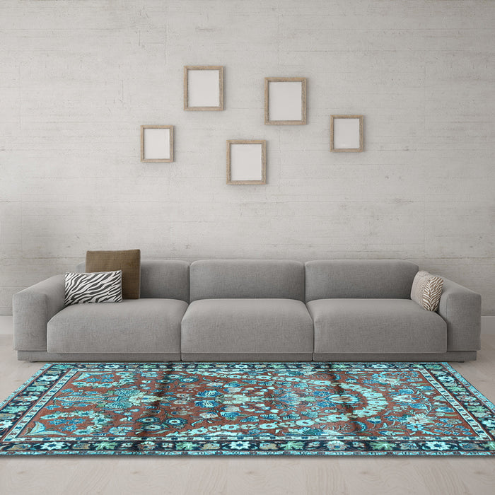 Machine Washable Persian Light Blue Traditional Rug in a Living Room, wshtr4338lblu