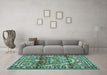 Machine Washable Persian Turquoise Traditional Area Rugs in a Living Room,, wshtr4338turq