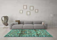 Machine Washable Persian Turquoise Traditional Rug, wshtr4338turq