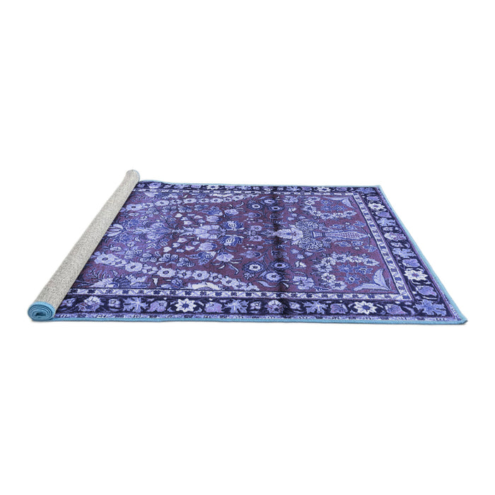 Sideview of Machine Washable Persian Blue Traditional Rug, wshtr4338blu