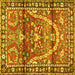 Square Machine Washable Persian Yellow Traditional Rug, wshtr4338yw