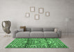 Machine Washable Persian Emerald Green Traditional Area Rugs in a Living Room,, wshtr4338emgrn