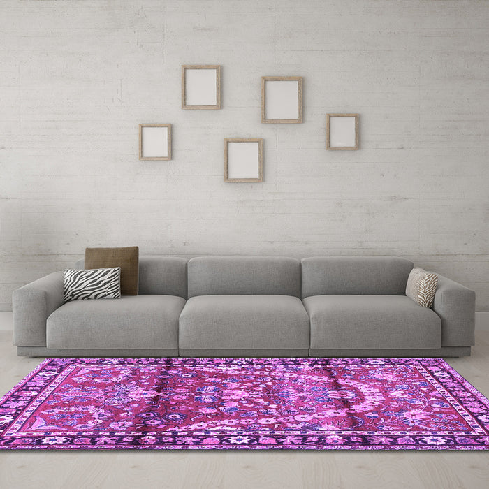 Machine Washable Persian Purple Traditional Area Rugs in a Living Room, wshtr4338pur
