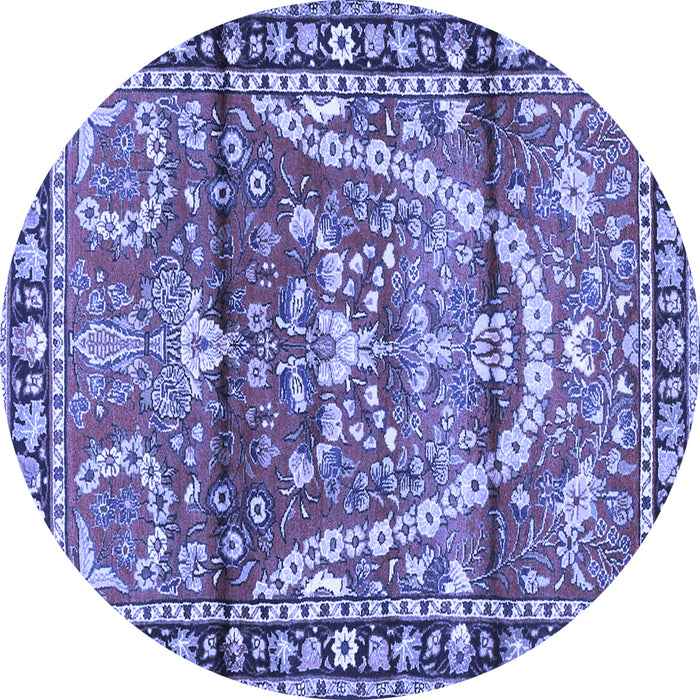 Round Machine Washable Persian Blue Traditional Rug, wshtr4338blu