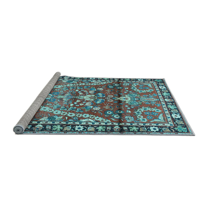 Sideview of Machine Washable Persian Light Blue Traditional Rug, wshtr4338lblu