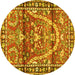 Round Machine Washable Persian Yellow Traditional Rug, wshtr4338yw