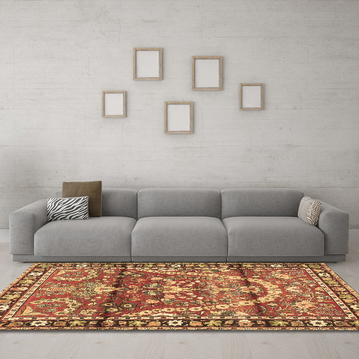 Machine Washable Persian Brown Traditional Rug in a Living Room,, wshtr4338brn