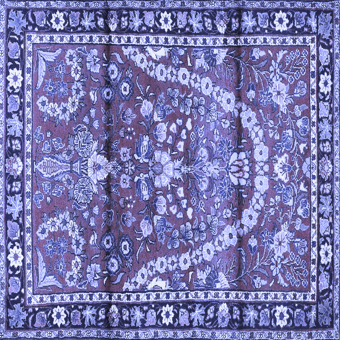 Square Machine Washable Persian Blue Traditional Rug, wshtr4338blu