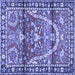 Square Machine Washable Persian Blue Traditional Rug, wshtr4338blu