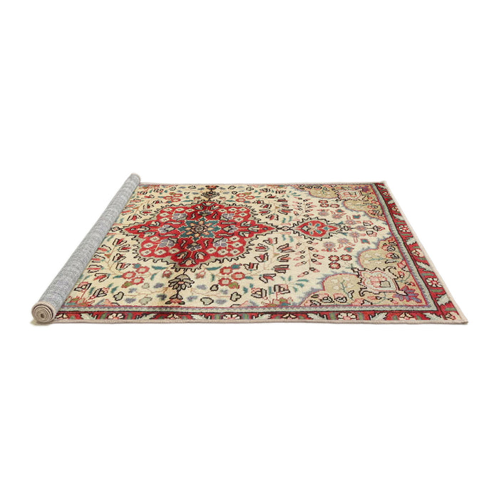Sideview of Machine Washable Traditional Khaki Gold Rug, wshtr4339