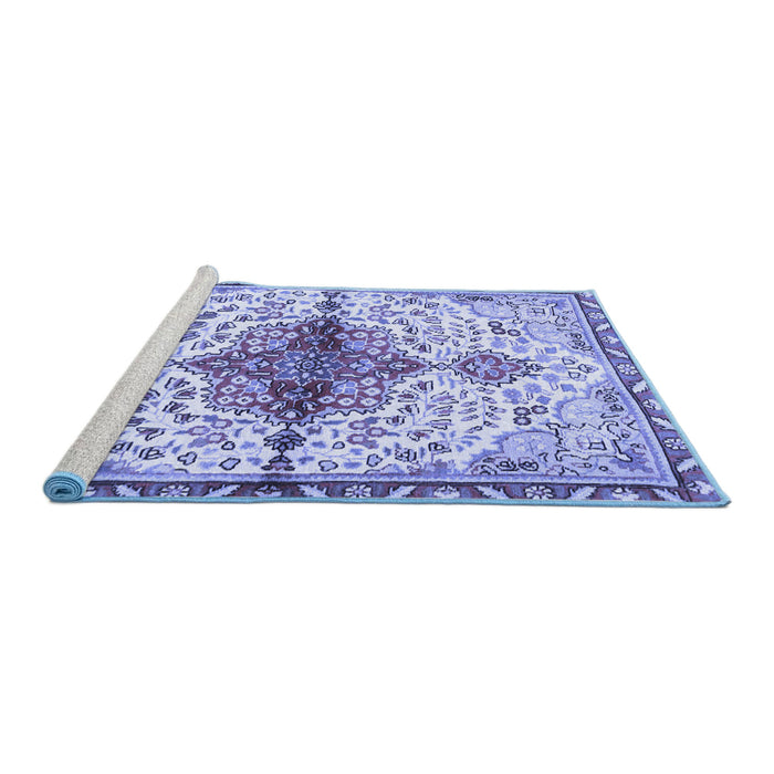 Sideview of Machine Washable Persian Blue Traditional Rug, wshtr4339blu
