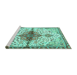 Sideview of Machine Washable Persian Turquoise Traditional Area Rugs, wshtr4339turq