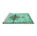 Sideview of Machine Washable Persian Turquoise Traditional Area Rugs, wshtr4339turq