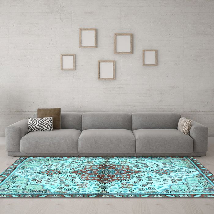 Machine Washable Persian Light Blue Traditional Rug in a Living Room, wshtr4339lblu